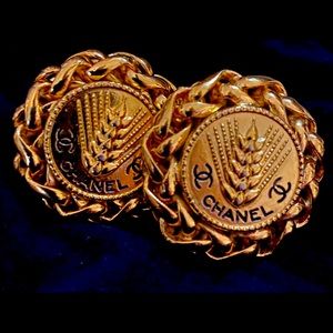 Chanel Gold Wheat Coin Earrings